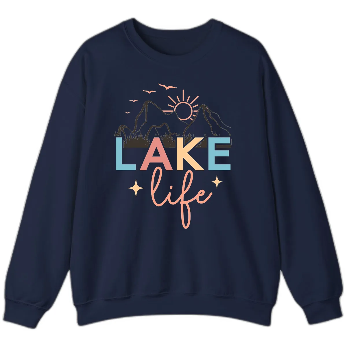 Mountain Lake Life Typography Sweatshirt in Navy
